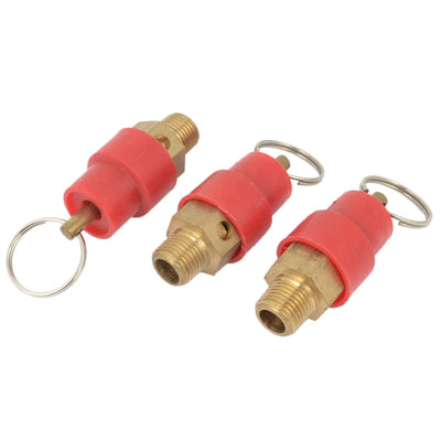 Harfington Uxcell Air Compressor 1/8PT Male Thread Safety Relief Valve Red Gold Tone 3 PCS