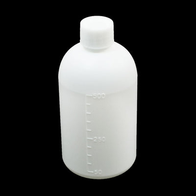 Harfington Uxcell 500mL Capacity 17cm x 8cm 25mm Dia Mouth Double Cap Leak Proof Screwcap Graduated  White Plastic Cylindrical Bottle for Chemistry Lab Laboratory