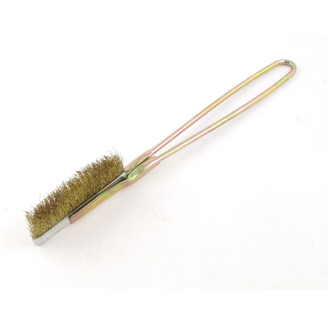 uxcell Uxcell Bronze Tone Handle Handheld Rust Stain Cleaning Yellow Steel Wire Brush 22cm Long