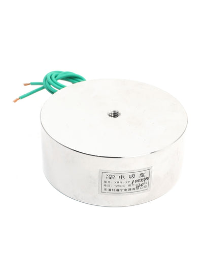Harfington Uxcell 120Kg/265Lb 24cm Two Wires 8mm Thread Dia Holding Electromagnet Solenoid 100x40mm DC12V 1.14A