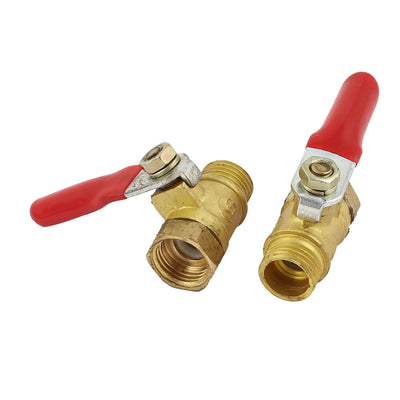 Harfington Uxcell 2pcs 13mm Male to 13mm Female Thread Red Lever Handle Ball Valve