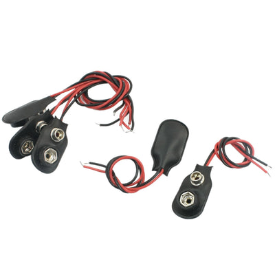 Harfington Uxcell 5pcs Black Red Dual Wired Leads Faux Leather Shell T Type Connection 9V Battery Clips Connector Buckle