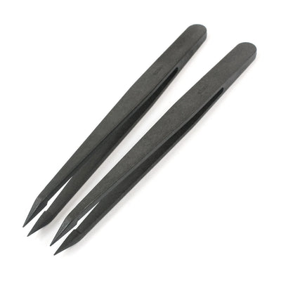 Harfington Uxcell 2Pcs 93302 Black Plastic Anti Static 1mm Tip Tweezer Tool 12cm Long