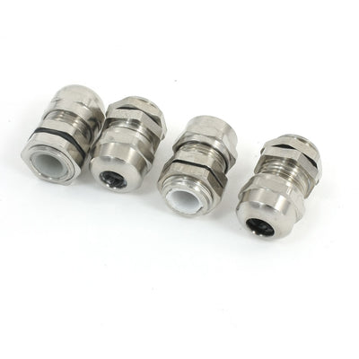 Harfington Uxcell 4 Pcs PG7 Cable Gland  Silver Tone Metal Waterproof Connector Fastener Locknut Stuffing for 3-6.5mm Dia Wire Range