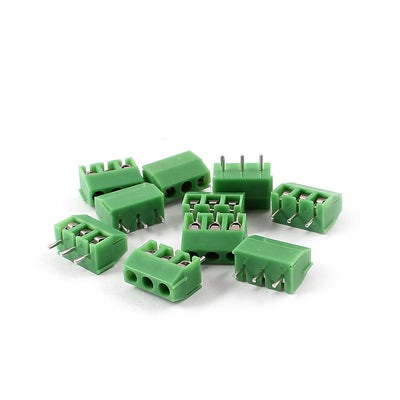 Harfington Uxcell 10pcs Straight 3 Pins 3.96mm Pitch Spacing PCB Board Mount Type Screw Terminal Blocks Connectors Green AC 300V 10A