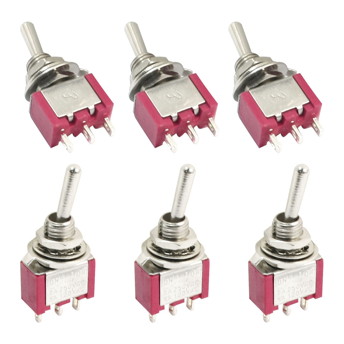 uxcell Uxcell SPDT ON-OFF-ON 3 Position Momentary Electric Toggle Switch AC 120V 5A Red 6pcs