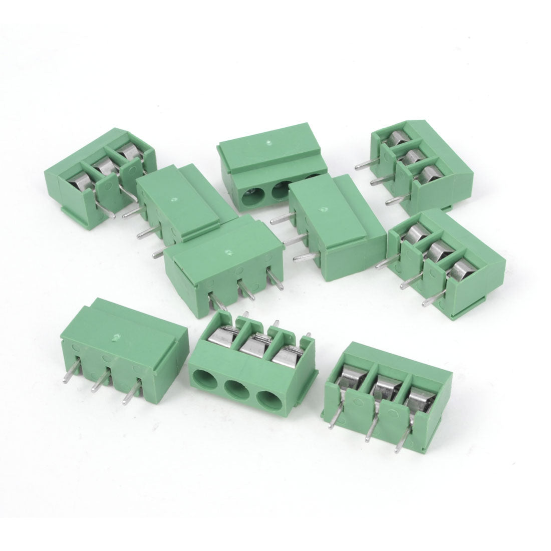 uxcell Uxcell 10 Pcs 300V 10A 3P Poles Pitch 5mm PCB Mounted Screw Terminal Block Connector Green