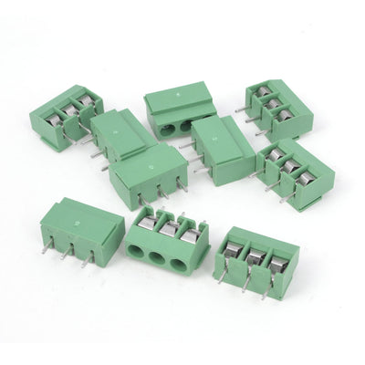Harfington Uxcell 10 Pcs 300V 10A 3P Poles Pitch 5mm PCB Mounted Screw Terminal Block Connector Green