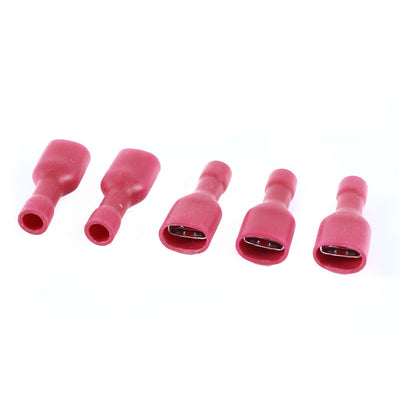 Harfington Uxcell 5 Pcs 7mm 22-16AWG Fully Insulated Spade Connector Push On Crimp Terminal Red