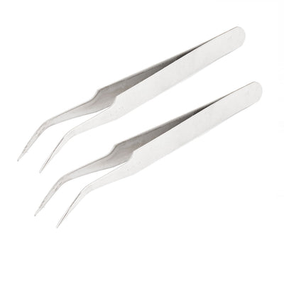 Harfington Uxcell 2 Pcs ST-15 120mm Long Metal Hand Tool Pincers Curved Tweezers Silver Tone