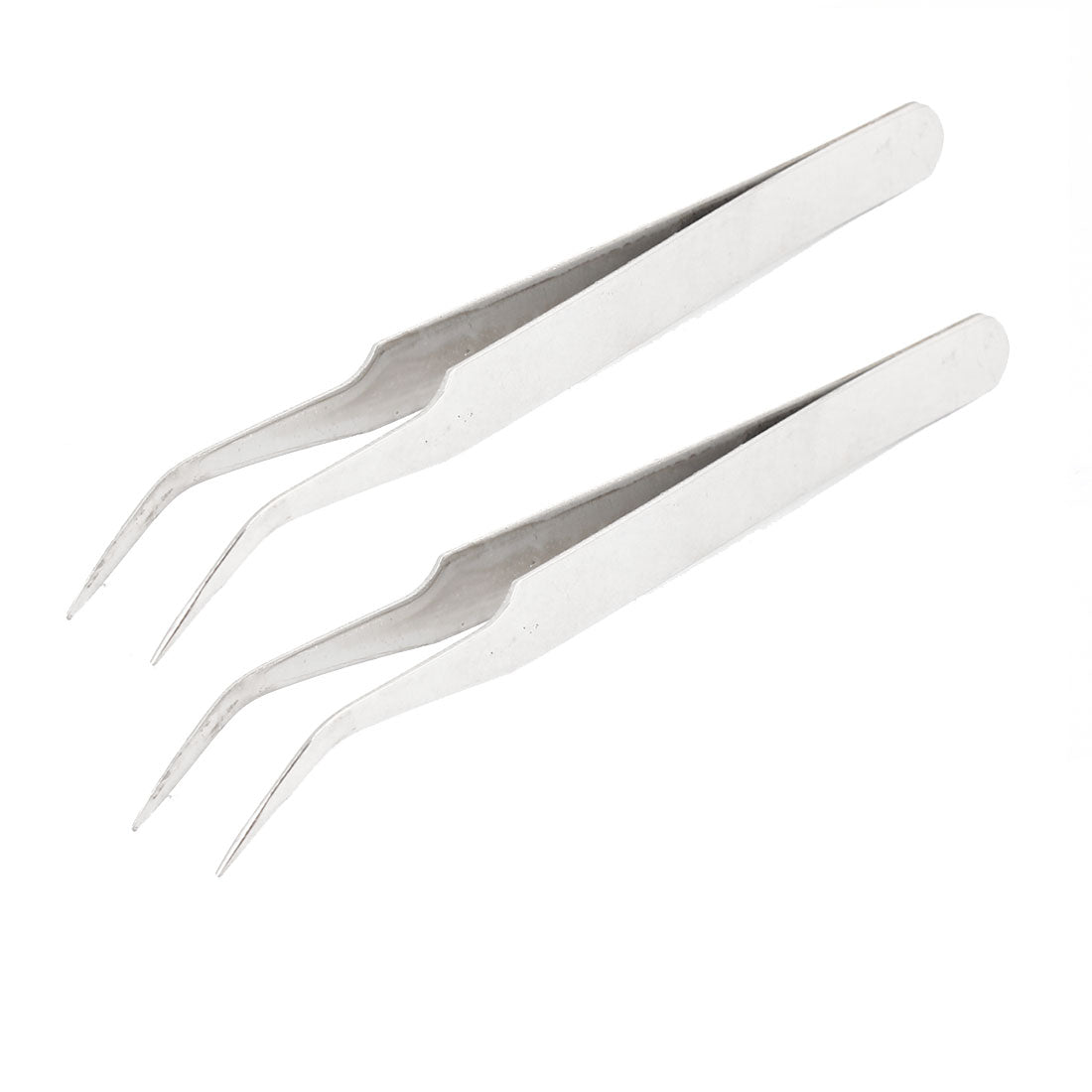 uxcell Uxcell 2 Pcs ST-15 120mm Long Metal Hand Tool Pincers Curved Tweezers Silver Tone