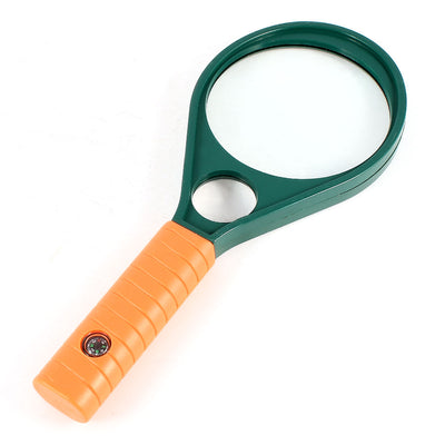 Harfington Uxcell Anti-Slip Handle Green Plastic Frame Double Glasses Optical Lens Magnifier Magnifying Glass  3X w Mini Compass