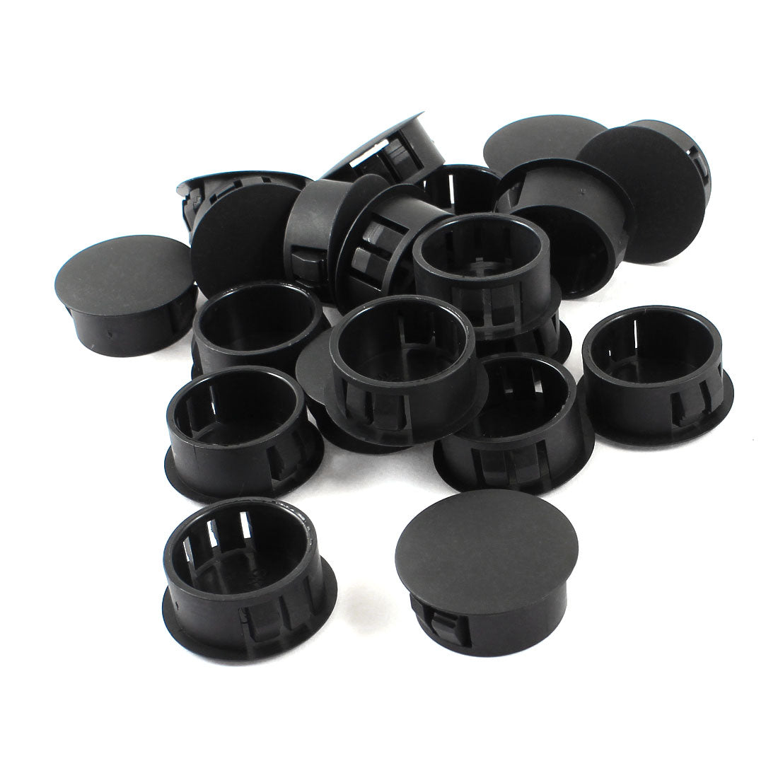 uxcell Uxcell 20pcs Black Plastic 10mm Diameter Snap in Type Locking Hole Button Cover 10mm x 13mm x 10mm