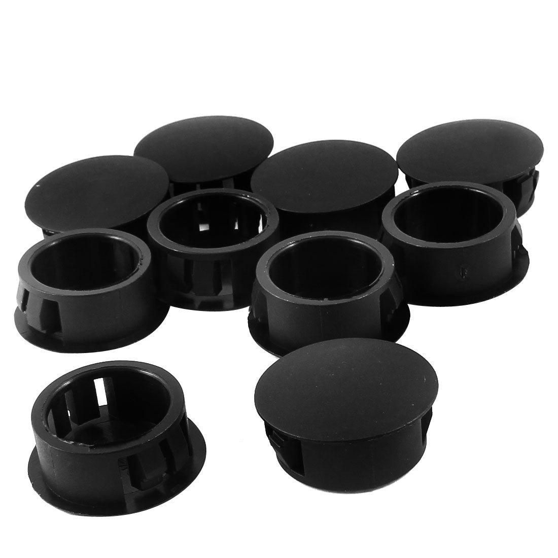 uxcell Uxcell 10pcs Black Plastic 20mm Diameter Snap in Type Locking Hole Button Cover 20mm x 24mm x 10mm