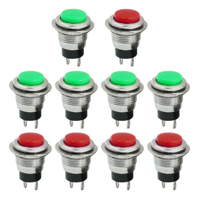 Harfington Uxcell 10PCS 12mm SPST Momentary Red Green Button Switch AC125V 6A 250V 3A