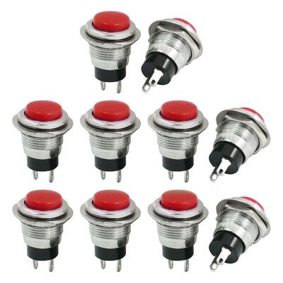 uxcell Uxcell 10Pcs Red SPST Momentary 12mm Push Button Switch AC125V 6A 250V 3A