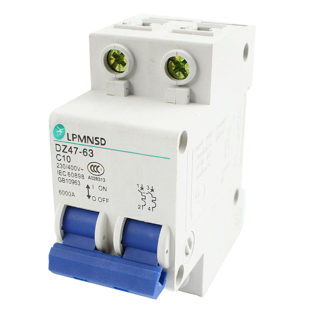 uxcell Uxcell AC 230V 400V 10A 6000A 35mm DIN Rail Mounting 2 Poles On/Off Switch Overload Protection Mini Circuit Breaker DZ47-63