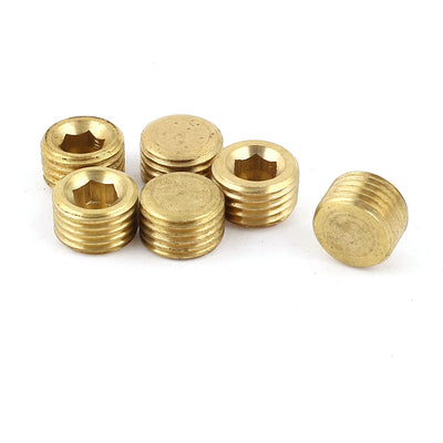uxcell Uxcell 6pcs Brass Tone G1/4 Male Thread Brass Hex Head Pipe Cover Fittings Coupler Connector
