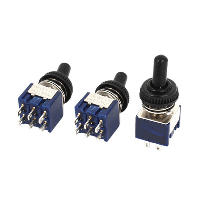 Harfington Uxcell AC 125V 6A DPDT 3 Position ON/OFF/ON Self Locking Toggle Switch w Cover 3pcs