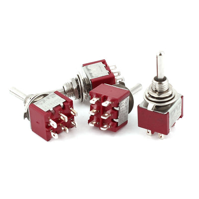 Harfington Uxcell 4Pcs AC 250V 2A 120V 5A 6 Pin Terminals ON/Off/ON DPDT Toggle Switches