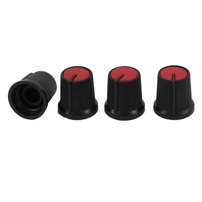 Harfington Uxcell 4pcs Plastic 5.5mm Knurled Shaft Taper Volume Knob Cap Black Red for Potentiometer Pot