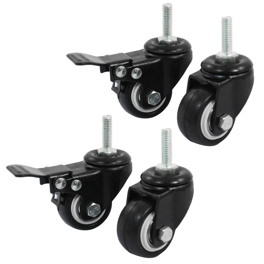 uxcell Uxcell M8 Thread 1.58" Wheel Rotatable Shopping Trolley Brake Swivel Caster Black 4pcs