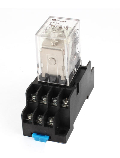 Harfington Uxcell MY4J-AC6V Coil 5A Electromagnetic Relay 14Pin 4PDT 4 NO 4 NC w Base Socket