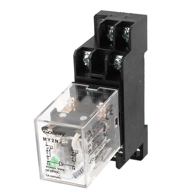 Harfington Uxcell DC24V Coil 8 Pin 35mm DIN Rail Electromagnetic Relay Power Relay MY2NJ w Socket