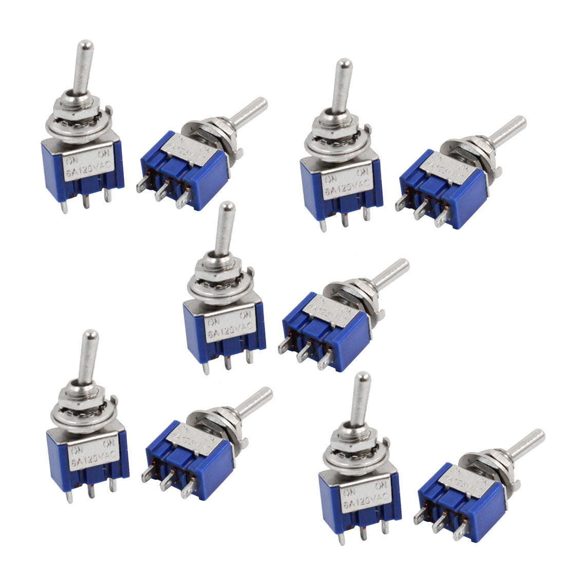 uxcell Uxcell 10pcs Self Locking Miniature Toggle Switch Blue 3 Pin 2-Position SPDT On/On AC125V 6A