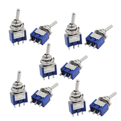 Harfington Uxcell 10pcs Self Locking Miniature Toggle Switch Blue 3 Pin 2-Position SPDT On/On AC125V 6A