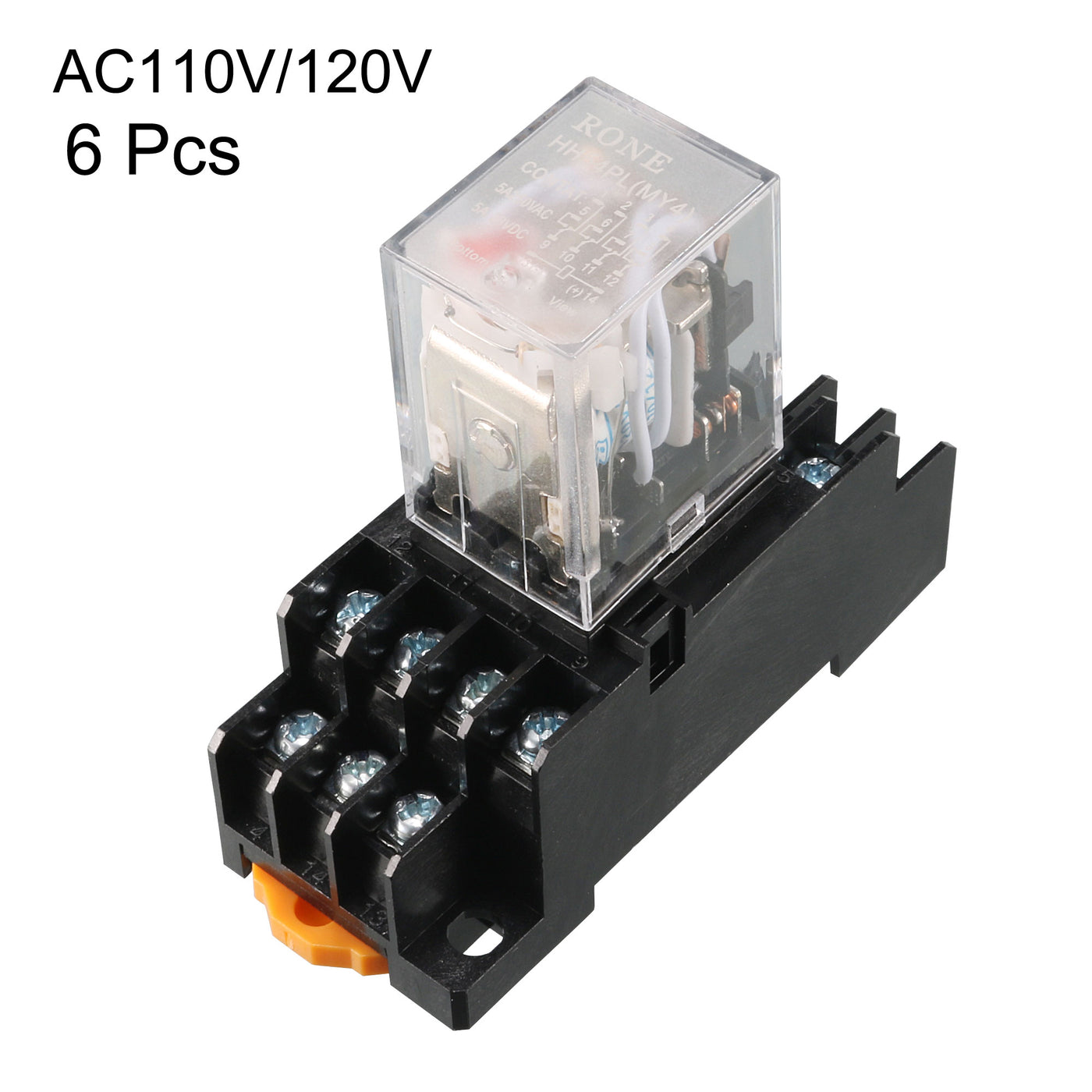 uxcell Uxcell 6 Pcs AC 110V/120V 5A Coil Red Indicator Light 35mm DIN Rail 4PDT 14Pins Electromagnetic General Purpose Power Relay + Socket Base