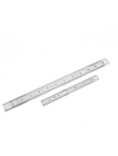 Harfington Uxcell 2 in 1 15cm 30cm Measure Range Double Side   Office Metric Scale Straight Ruler Silver Tone