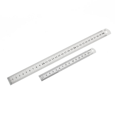 Harfington Uxcell 2 in 1 15cm 30cm Measure Range Double Side   Office Metric Scale Straight Ruler Silver Tone