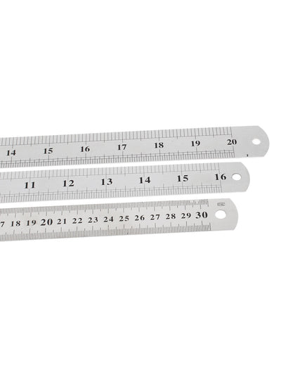 Harfington Uxcell 3 in 1 30cm 40cm 50cm Measure Range Dual Side   Stationery Metric Scale Straight Ruler Silver Tone