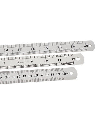 Harfington Uxcell 3 in 1 20cm 30cm 50cm Measure Range Double Side     Stationery Metric Scale Straight Ruler Silver Tone