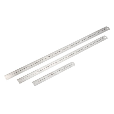 Harfington Uxcell 3 in 1 20cm 50cm 60cm Measuring Range Double Sides   Office Woodworker Metric Scale Straight Ruler Silver Tone