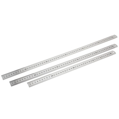 Harfington Uxcell 3 in 1 40cm 50cm 60cm Measuring Range Double Sides   Office Stationery Metric Scale Straight Ruler Silver Tone