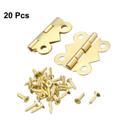 Harfington Uxcell 20 Pcs Brass Tone Foldable Rotatable Cupboard Cabinet Window Drawer Gate Door Hinges Hardware 2cm Long w Screws