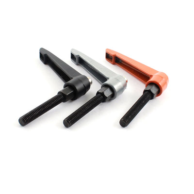 Harfington Uxcell 3PCS M6x35mm Male Thread 60mm Clamping Lever Adjustable Metal Knob Handle Grip Orange Black Silver Tone for Machinery