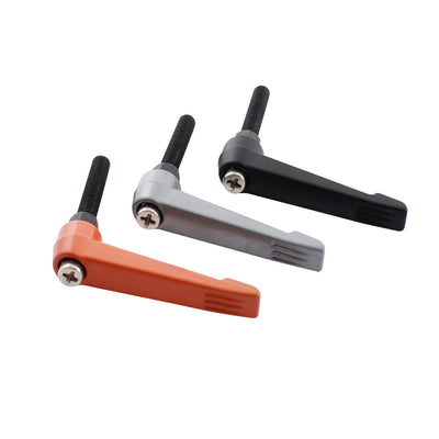 Harfington Uxcell 3PCS M6x35mm Male Thread 60mm Clamping Lever Adjustable Metal Knob Handle Grip Orange Black Silver Tone for Machinery