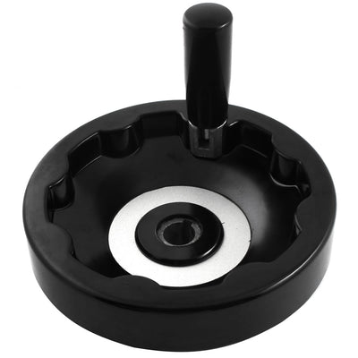 Harfington Uxcell 16mm x150mm Round Black Plastic Handwheel Hand Wheel w Revolving Handle for Industrial Milling Machine