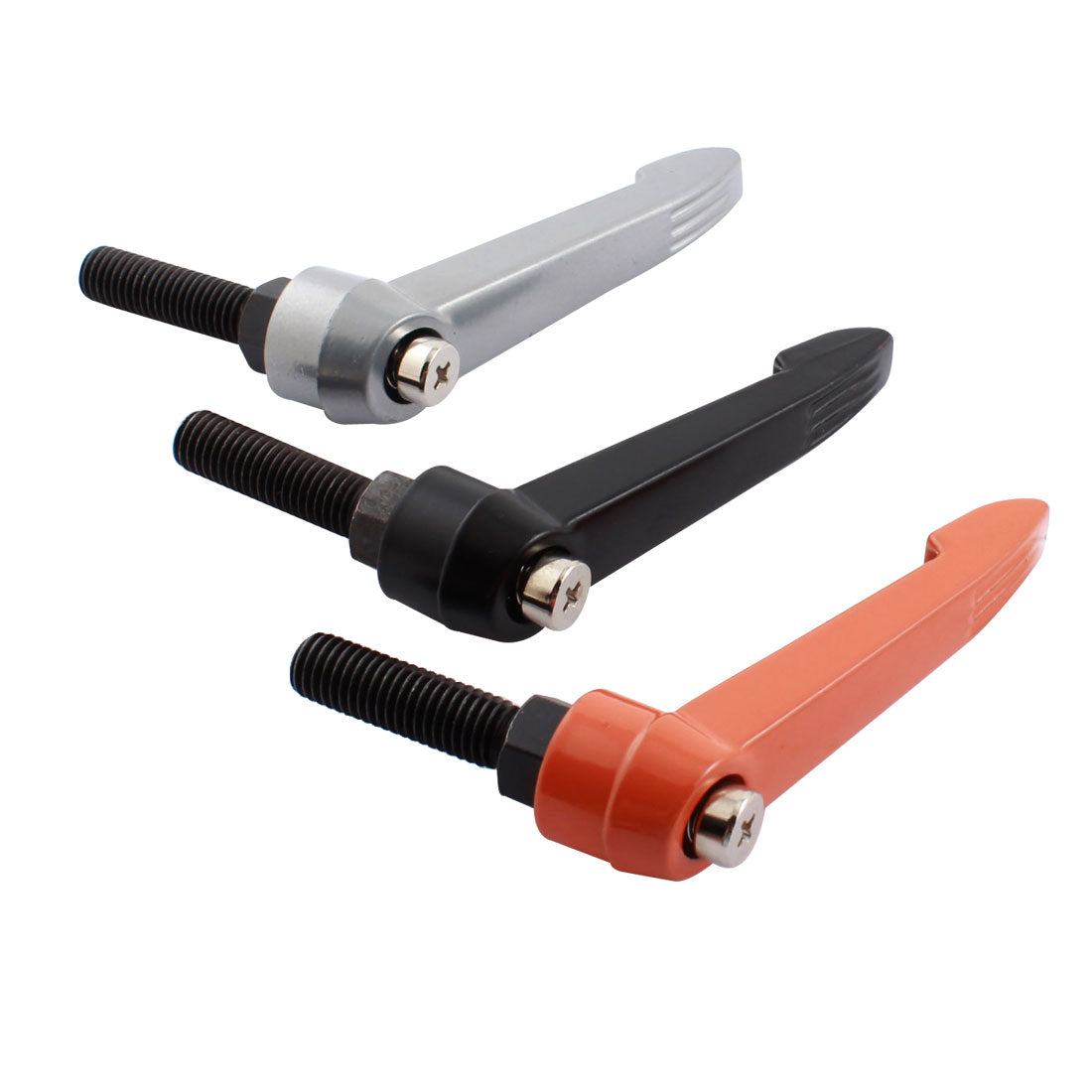 uxcell Uxcell 3PCS M10x35mm Male Thread 90mm Long Clamping Lever Orange Black Siver Tone Metal Adjustable Knob Grip Handle for Machinery