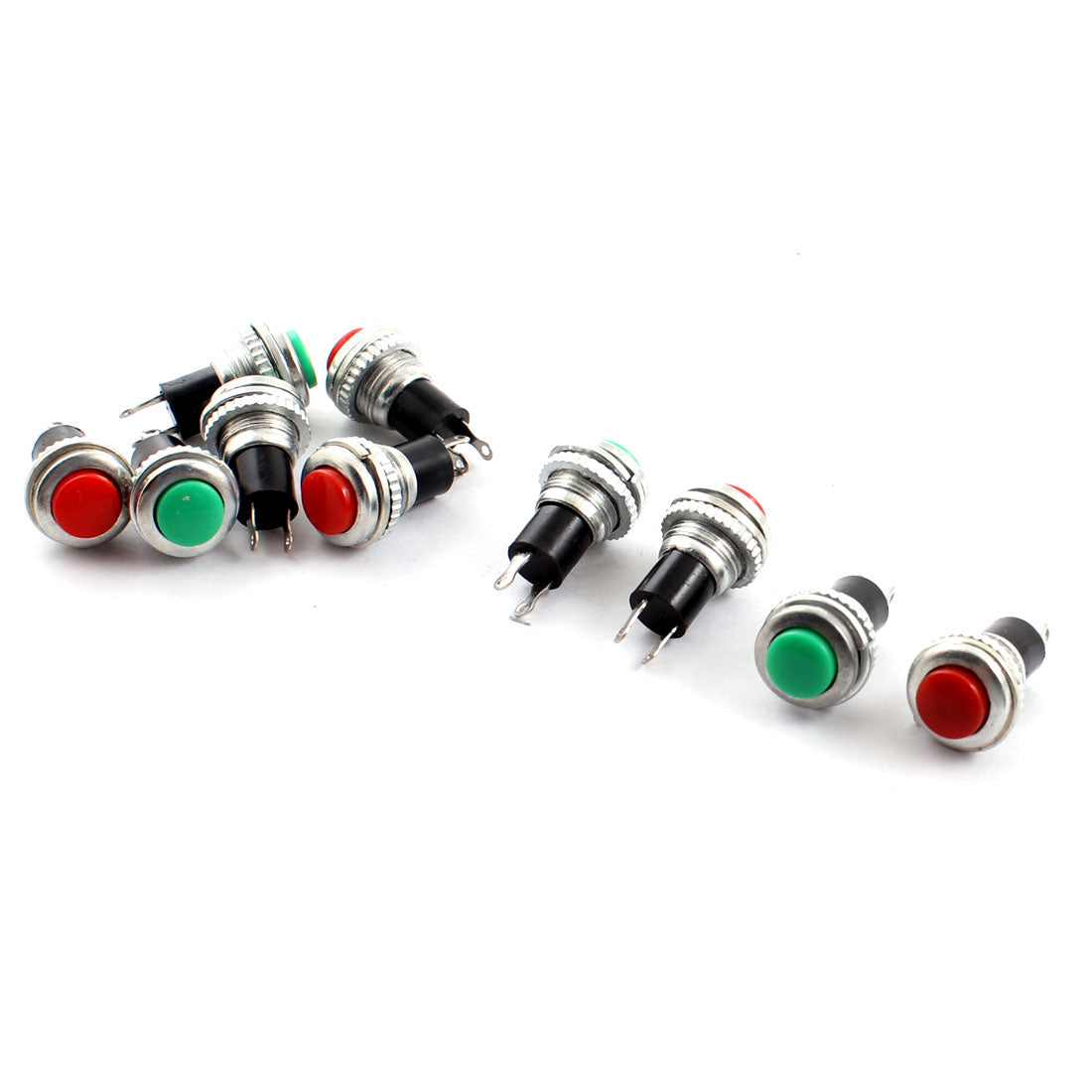 Uxcell Red Green Button 2 Pin 10mm Male Thread Panel Mounting SPST ...