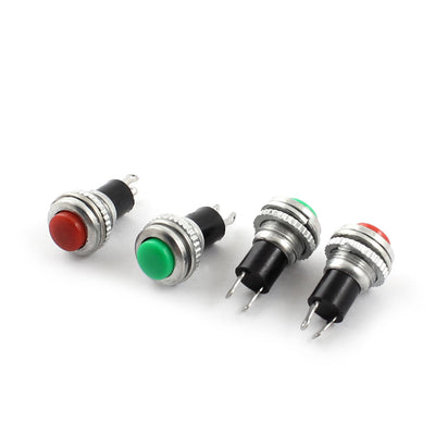 Harfington Uxcell 4 Pcs AC 0.5A 125V 2 Pin Red Green Button 10mm Thread Panel Mounting SPST Non Locking Metal Push Button Switch