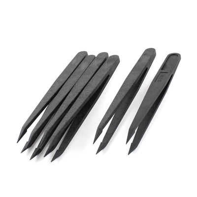 Harfington Uxcell 6 Pcs Black Plastic Electronic 0.5mm Pointy Tip Anti-static Tweezers 12cm Long