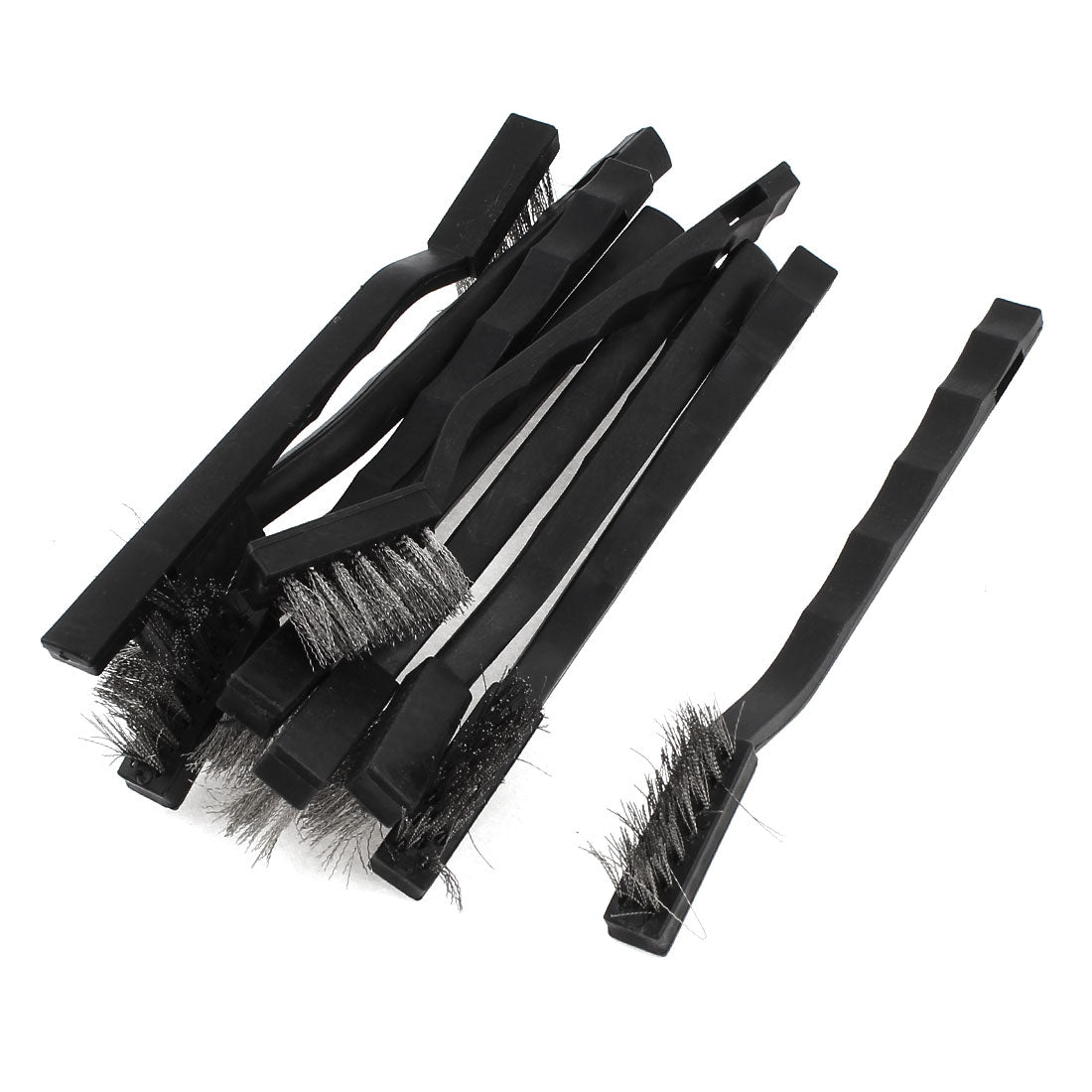 uxcell Uxcell 17cm Length Black Plastic Handle Stainless Steel Wire Cleaning Brush 10 Pcs
