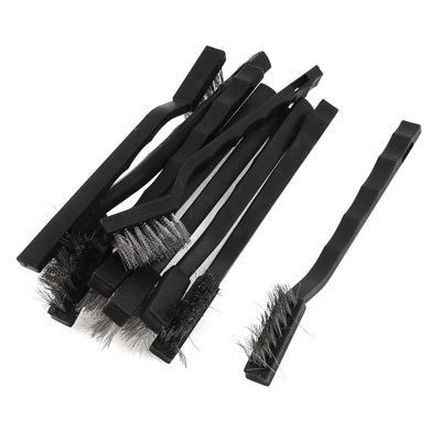 Harfington Uxcell 17cm Length Black Plastic Handle Stainless Steel Wire Cleaning Brush 10 Pcs