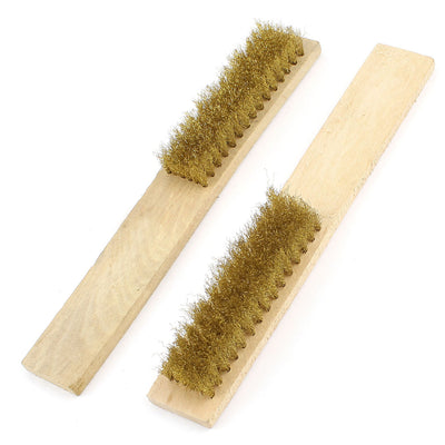 uxcell Uxcell 20cm Length Wood Handle Brass Wire Cleaning Brush Hand Tool 2 Pcs