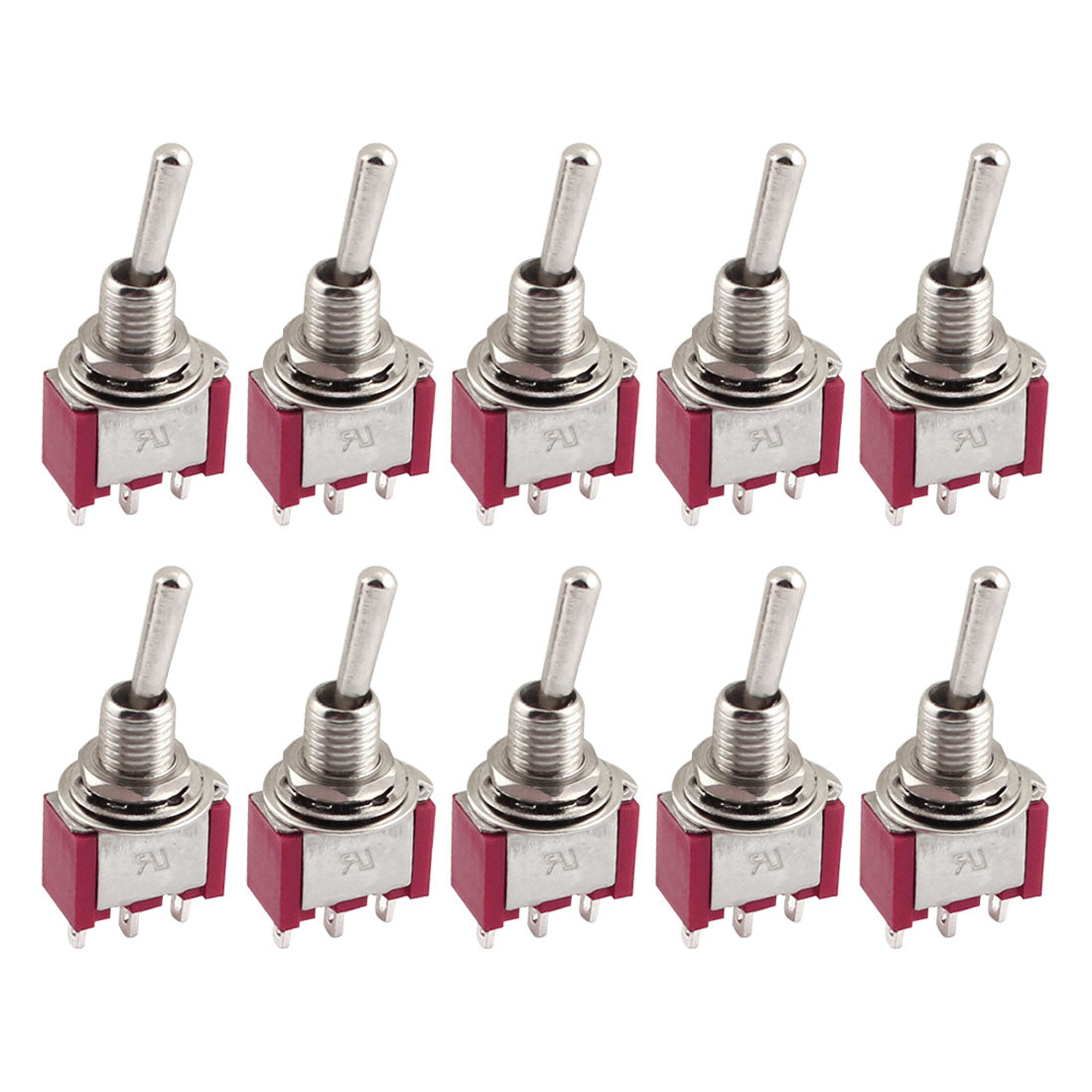 uxcell Uxcell 10 Pcs AC 250V/2A 120V/5A SPDT Red Metal 3 Position ON/OFF/ON 6mm Thread 3 Terminals Toggle Switch Red Lock