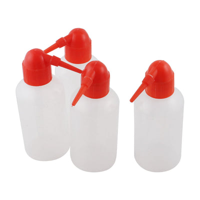Harfington Uxcell 4PCS 250mL 8oz Red Tip Clear White Plastic Cylindrical Tattoo Wash Cleaning Chemical Reagent Alcohol Squeeze Bottle